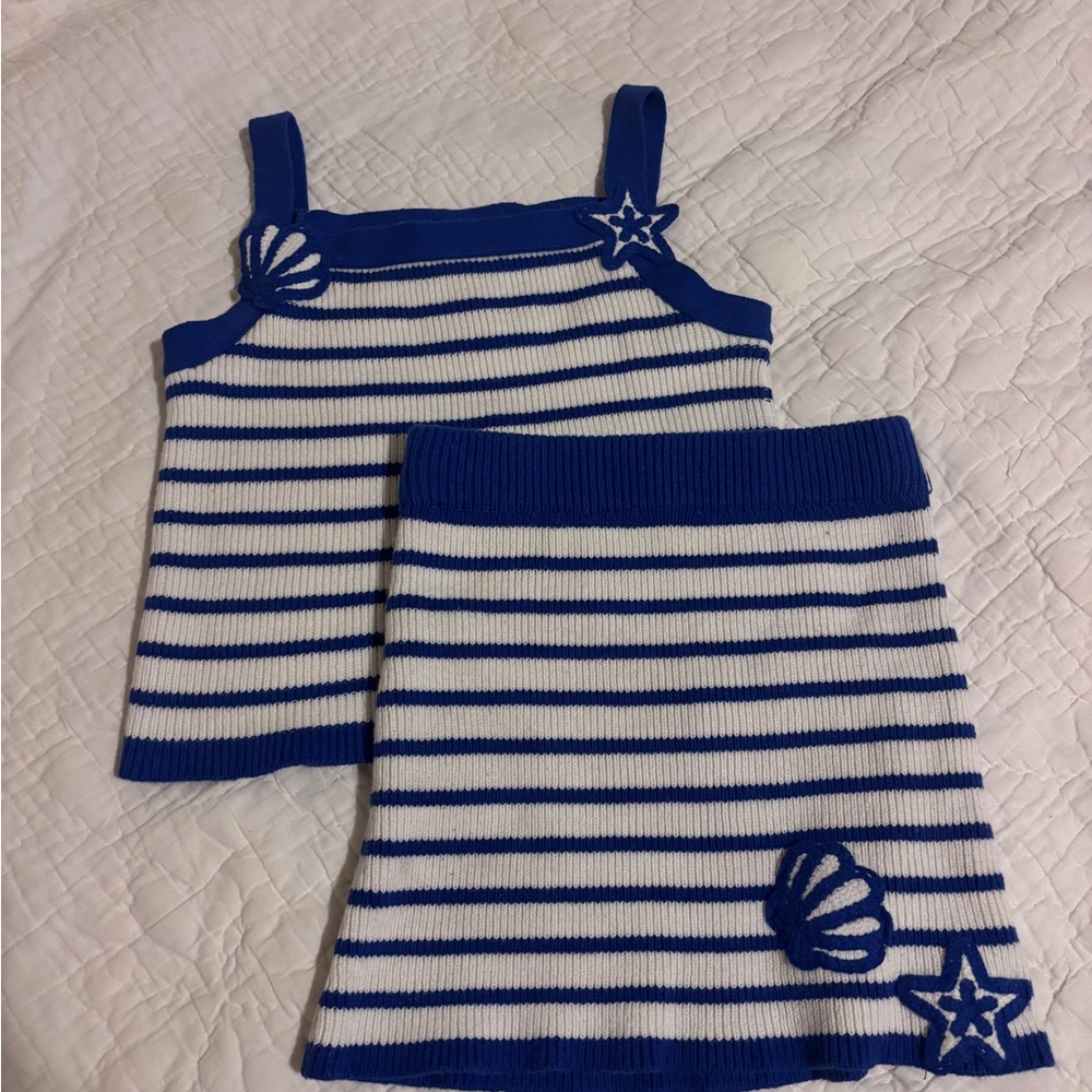 Tommy Bahama Blue and White Striped Knit Tank & Skirt Set